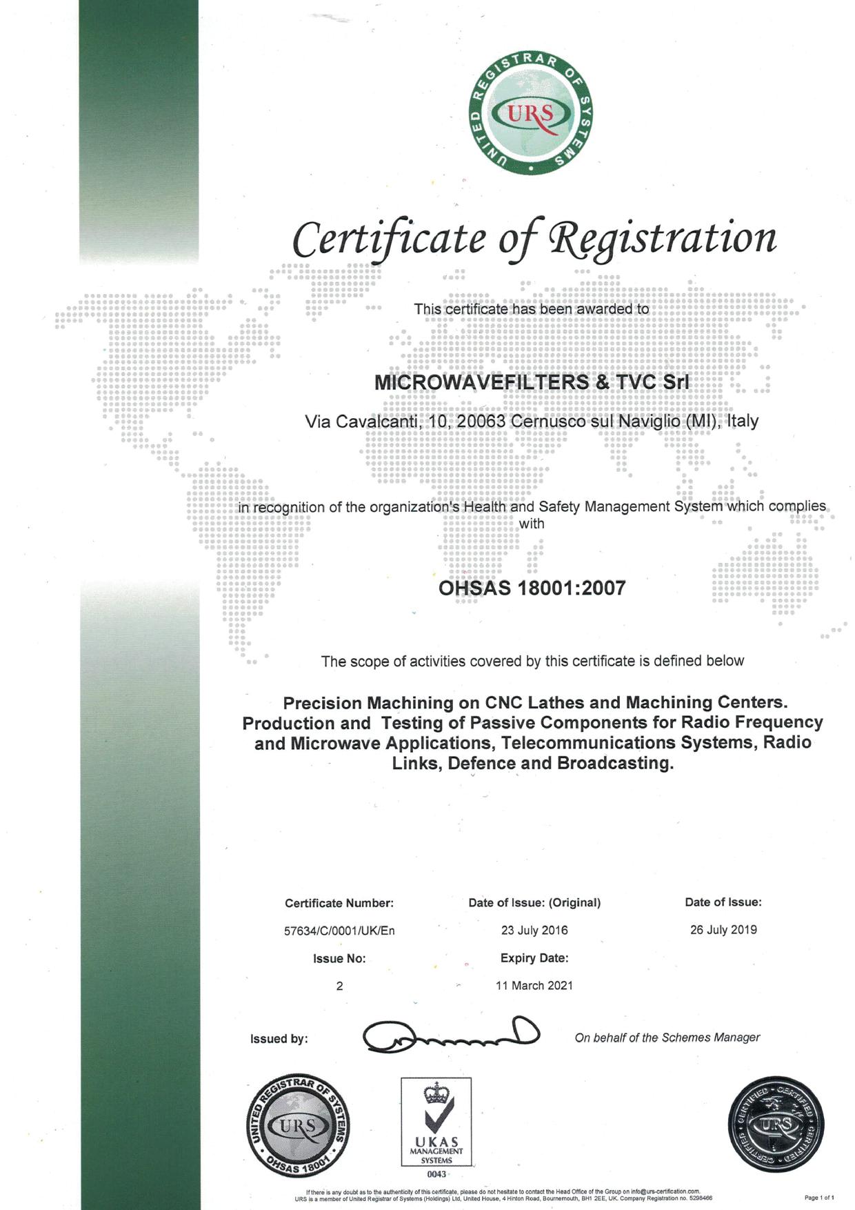 English Certificate OHSAS 18001